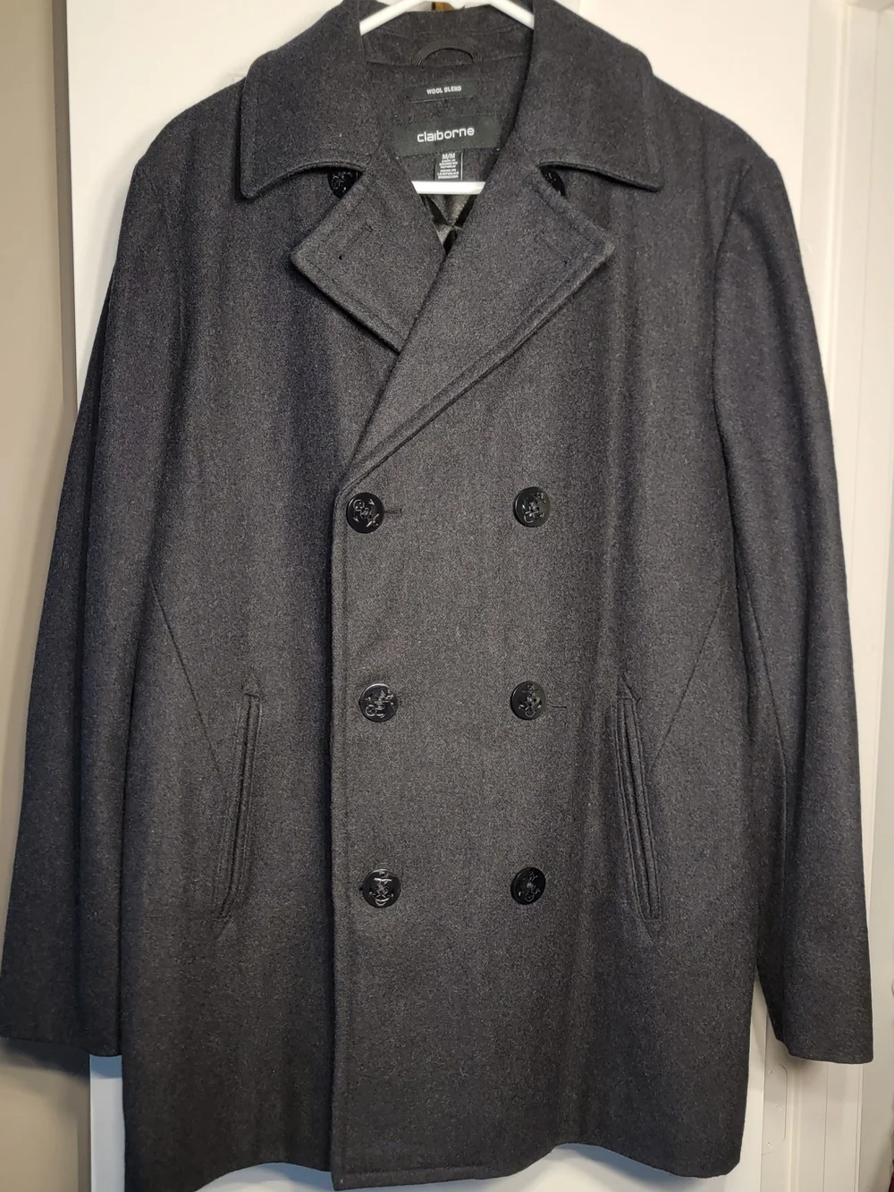 Claiborne Men's Dark Gray Double-Breasted Peacoat